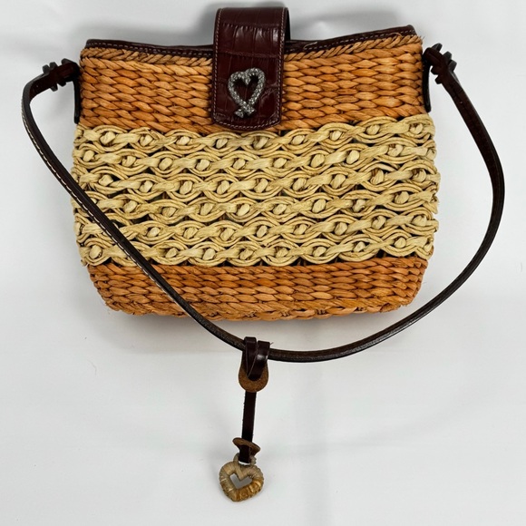 Brighton Wicker Women's Handbag Beige Croc Embossed Leather Heart Charm Purse - Picture 5 of 16